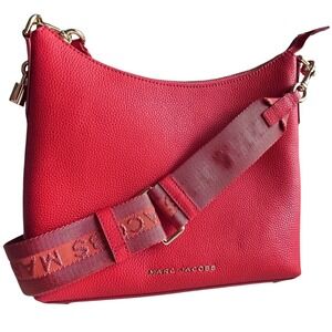 MARC JACOBS Drifter Hobo Red Pebbled Leather Crossbody Bag with Logo Strap